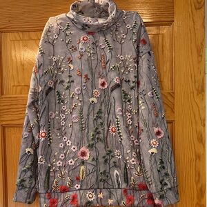 Floral Turtleneck Sweater - Gray Base